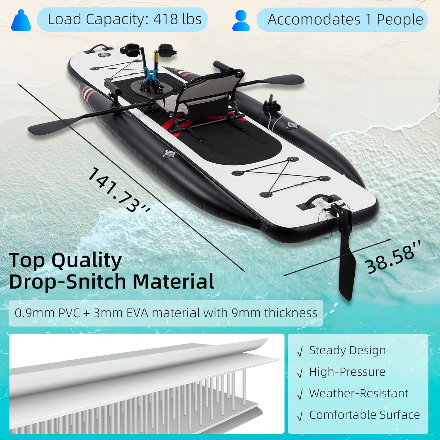 12ft Premium PVC Inflatable Fi - Fishing Kayak Seat 评论和价格